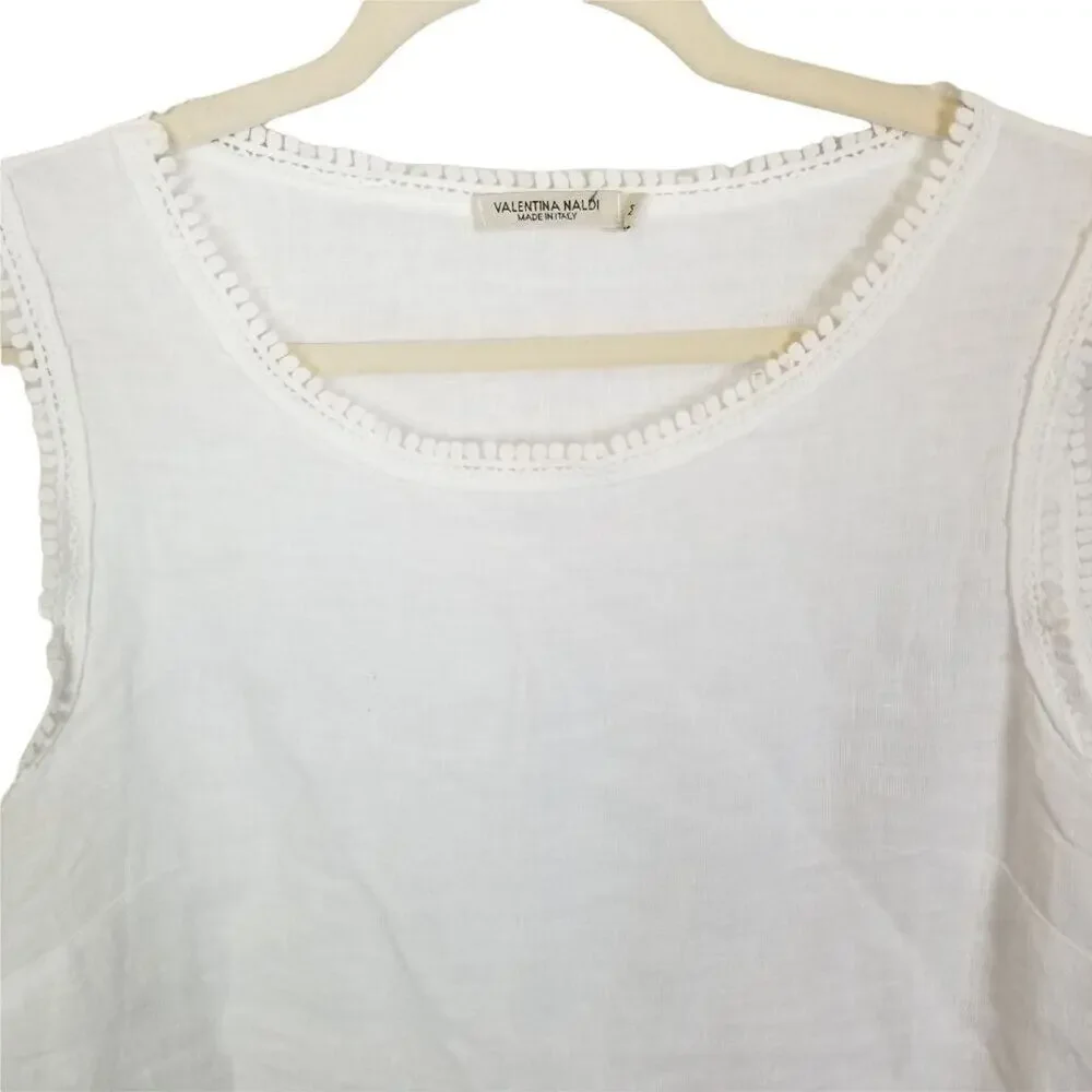Valentina Naldi Tank Top M White Minimalist Coastal Lagenlook Resort Travel - Picture 2 of 7
